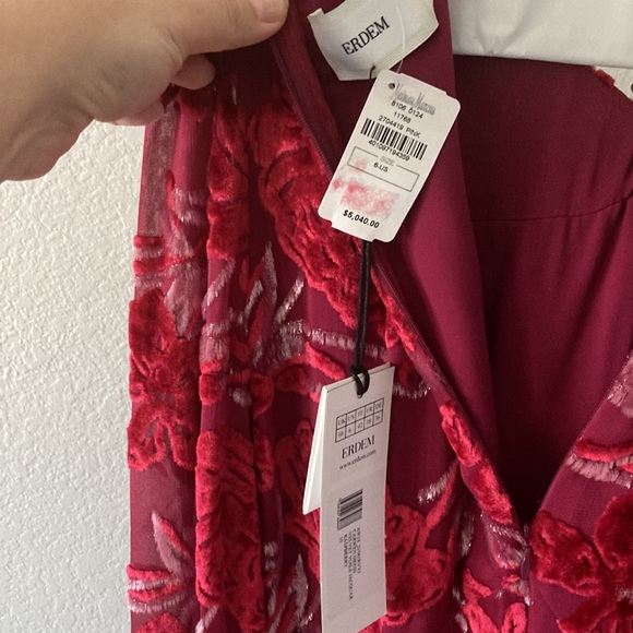 Erdem Carwen Dress 2018 Velvet Voile Jacquar Raspberry Size 6 - Picture 15 of 16